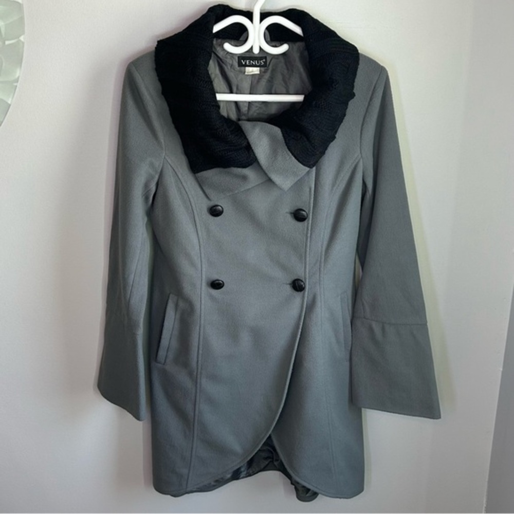 Venus Lined Wool Blend Jacket with Oversized Cable Knit Collar Womens Size 8